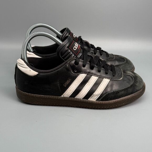 Adidas Samba Classic Kids 4 Black Leather Athletic Sneakers Lace-Up Low Top - Picture 1 of 10